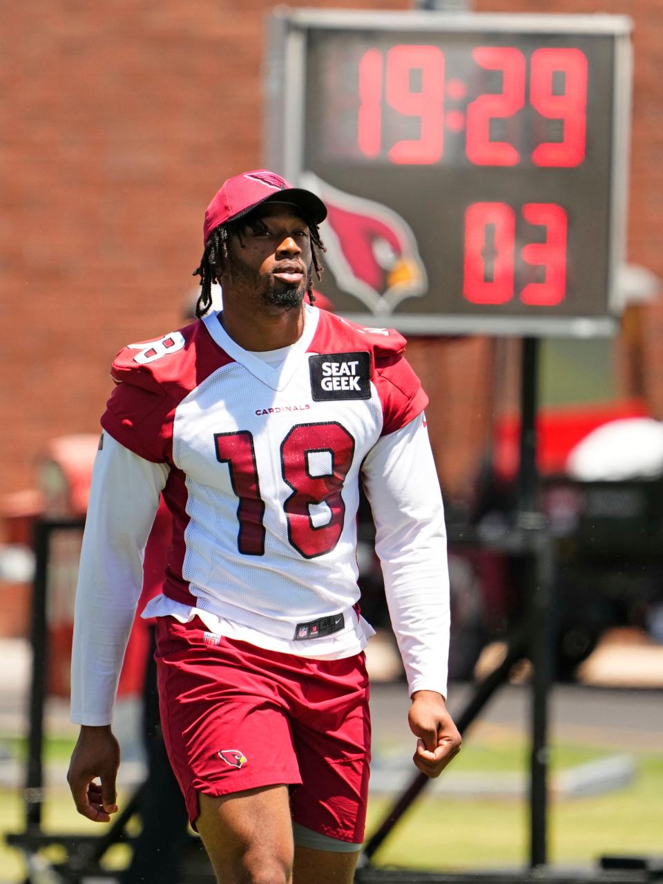 Arizona Cardinals linebacker BJ Ojulari (18) during organized team activities on June 1, 2023, at Cardinals Dignity Health Training Center in Tempe.