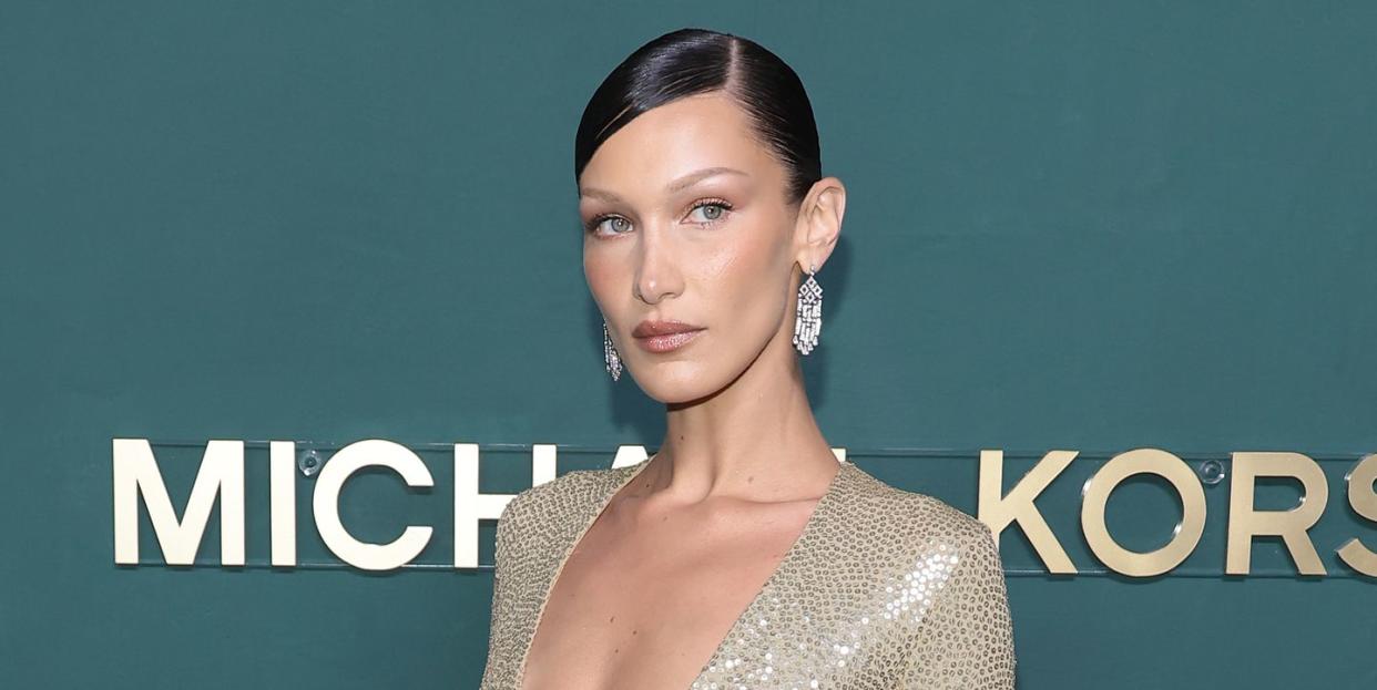 bella hadid wears naked crystals corset