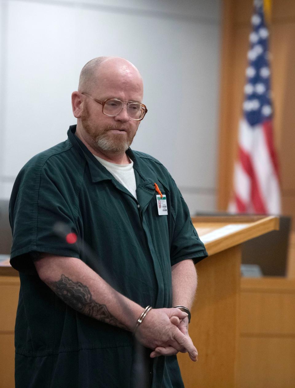 James Champitto appears before Circuit Judge Jennie Kinsey on Thursday, April 4, 2024, seeking a reduction in his prison sentence. Champitto was sentenced to 20 years in prison for leaving the scene of an accident resulting in death in 2019. He claims his attorney did not discuss a favorable plea offer that gave him five years in prison rather than 20.