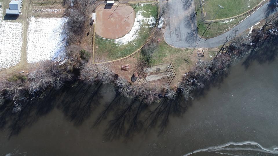 An aerial view of Duck Creek Pond and the Smyrna-Clayton Little Lass softball fields.