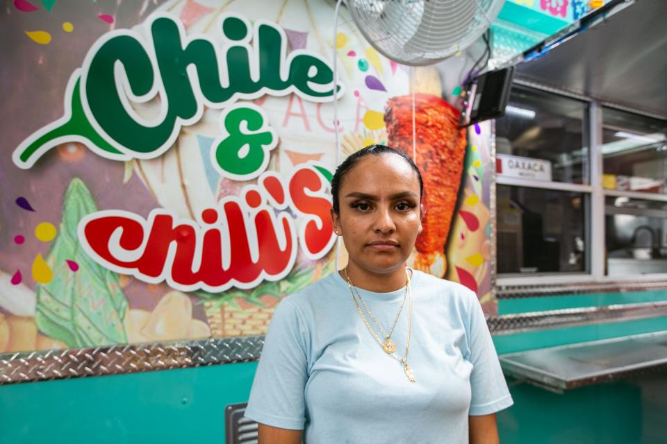 Santos Huerta, 35, poses for a portrait in front of the Chile u0026 Chili's Taqueria food truck on Tennessee Street on Wednesday, May 31, 2023.