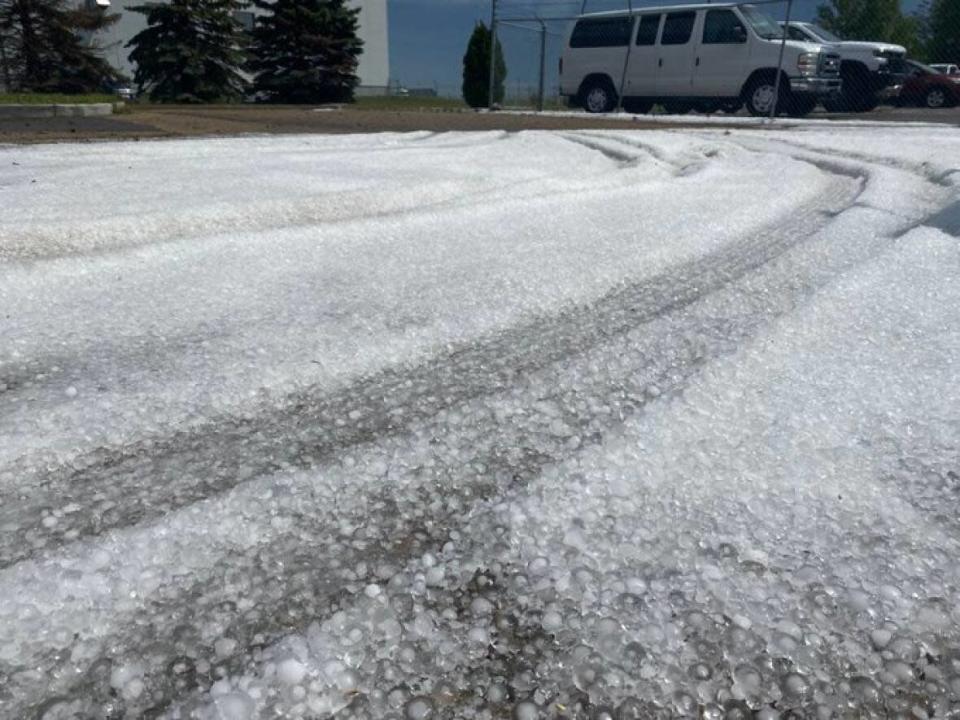 A hailstorm hit the north end of Saskatoon on Monday. (David Hutton/CBC - image credit)