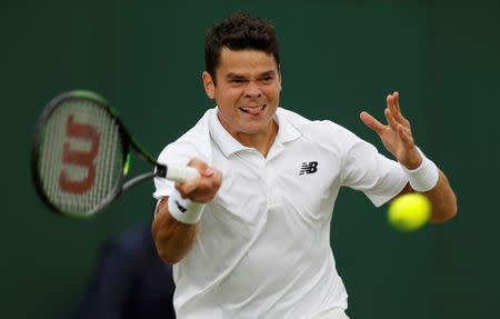 Britain Tennis - Wimbledon - All England Lawn Tennis & Croquet Club, Wimbledon, England - 30/6/16 Canada's Milos Raonic in action against Italy's Andreas Seppi REUTERS/Paul Childs