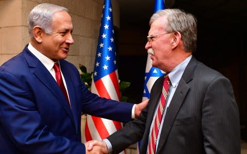 Israeli Prime Minister Benjamin Netanyahu shakes hands with White House National Security Adviser John Bolton as they meet on January 6, 2019 in Jerusalem, Israel. - Credit: Getty Images Europe