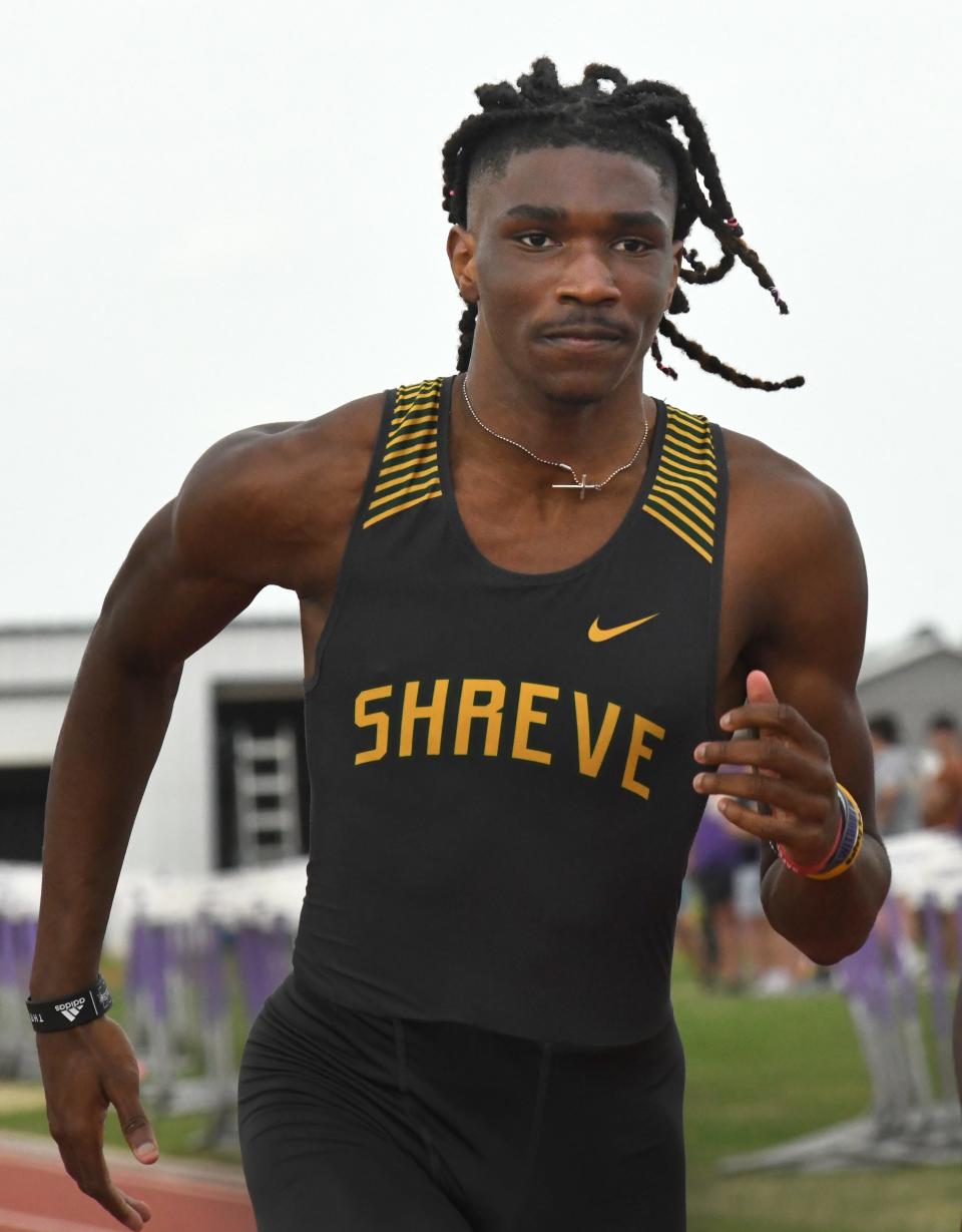 Shreveport (La.) Captain Shreve sprinter Marquez Stevenson wins the 100 meters at the Louisiana District 1-5A track and field meet. Stevenson committed Texas Tech on Monday as a football and track athlete.