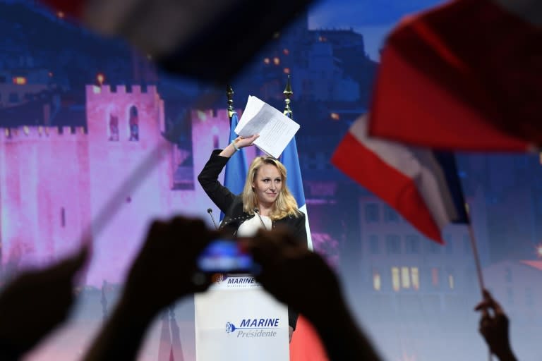 Marion Maréchal, en un acto de campaña de su tía y candidata a la presidencia de Francia, Marine Le Pen (AFP).