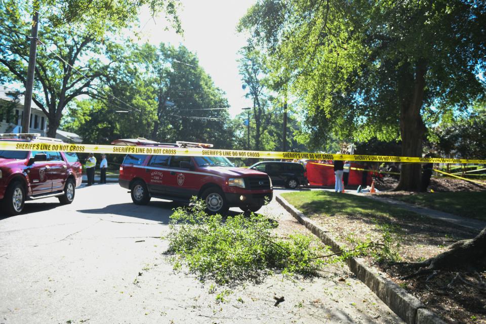 Augusta Fire and Augusta police respond to the scene of a plane crash at the intersection of Belmont Drive and Hillcrest Avenue in Augusta, Ga., on Thursday, May 2, 2024.