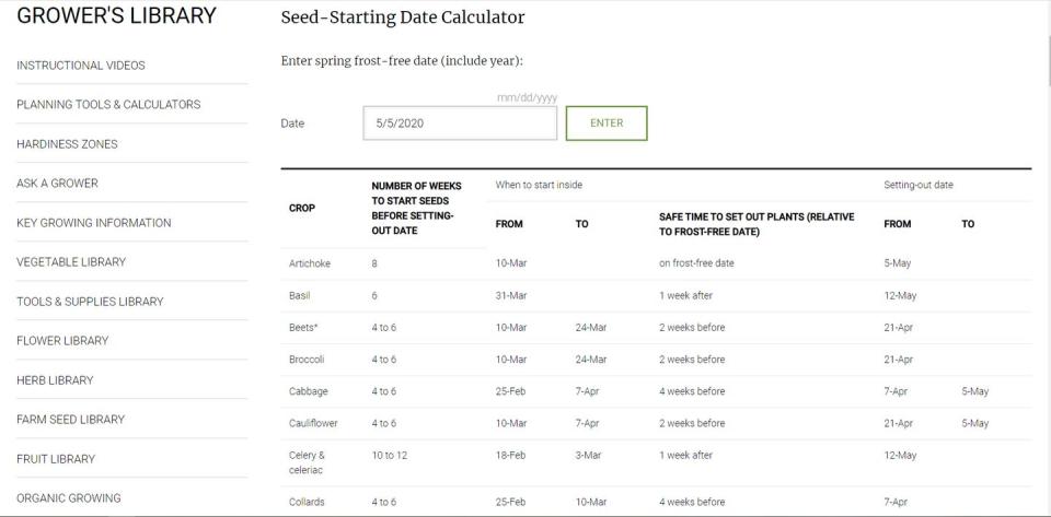 6) Johnny's Seeds Planting Calendars