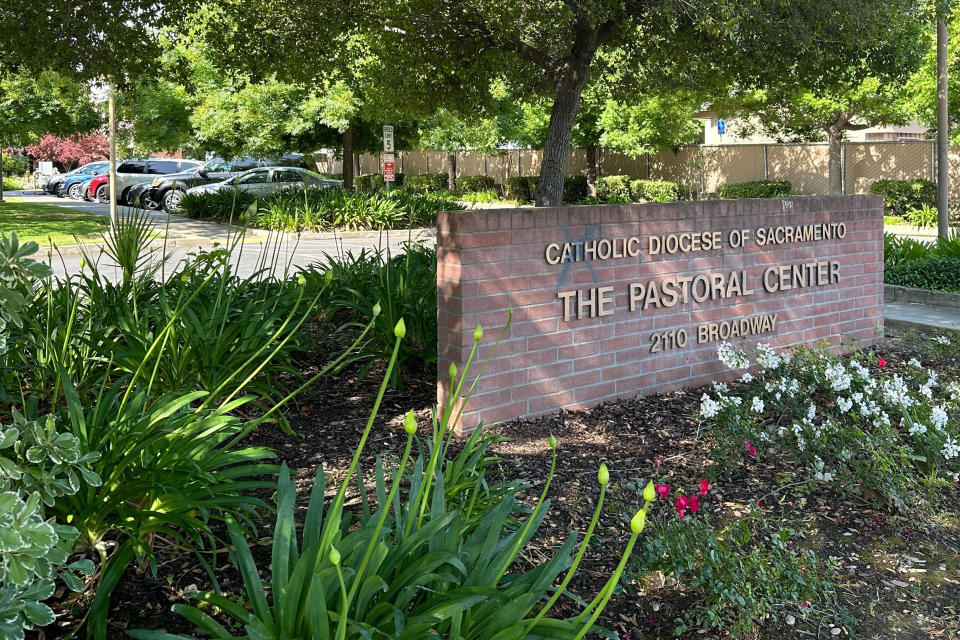 The Roman Catholic Diocese of Sacramento is seen in Sacramento, Calif., Monday, June 5, 2023. Sixteen migrants from Venezuela and Colombia were brought to the diocese's offices on Friday, June 2, 2023, after being flown from Texas to Sacramento. (AP Photo/Tran Nguyen)