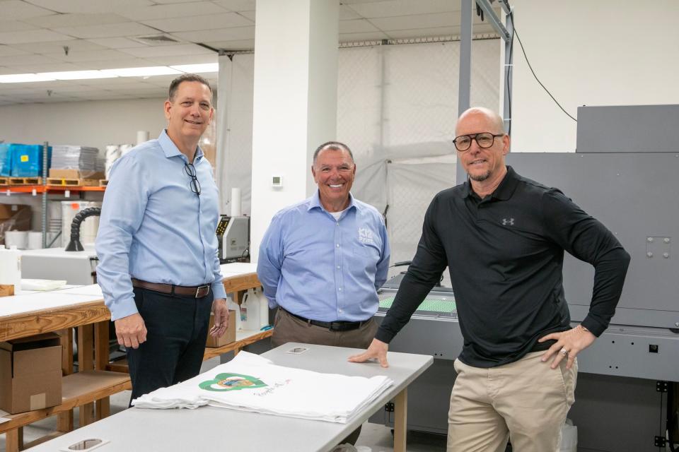 K12Print co-owners (from left) John Kilburg, John DiDonato and Jim Wahlberg. When the small print shop in Riviera Beach has vacancies to fill, it hires people who have been incarcerated.