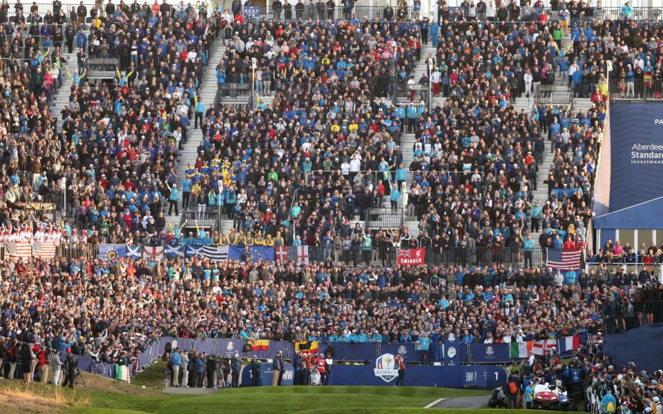 Europe's Rory McIlroy tees off the 1st during the Fourballs match on day two of the Ryder Cup at Le Golf National, Saint-Quentin-en-Yvelines - PA