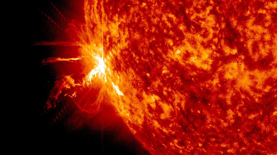 A powerful X-class solar flare, one of three X-class flares unleashed by the sun on June 10 and 11, as seen by NASA's Solar Dynamics Observatory. X-class flares are the most powerful kind.