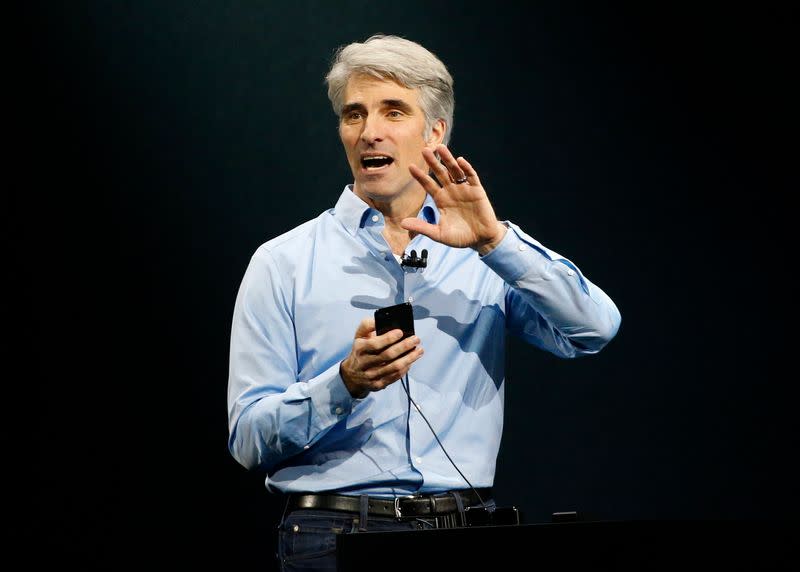 Craig Federighi, Senior Vice President Software Engineering speaks during Apple's annual world wide developer conference (WWDC) in San Jose