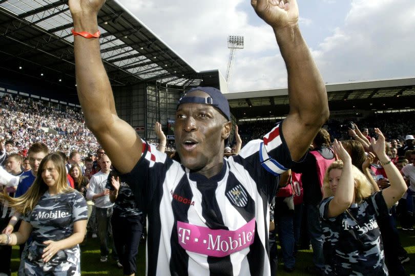 Albion's Great Escape: Kevin Campbell celebrates after the final whistle