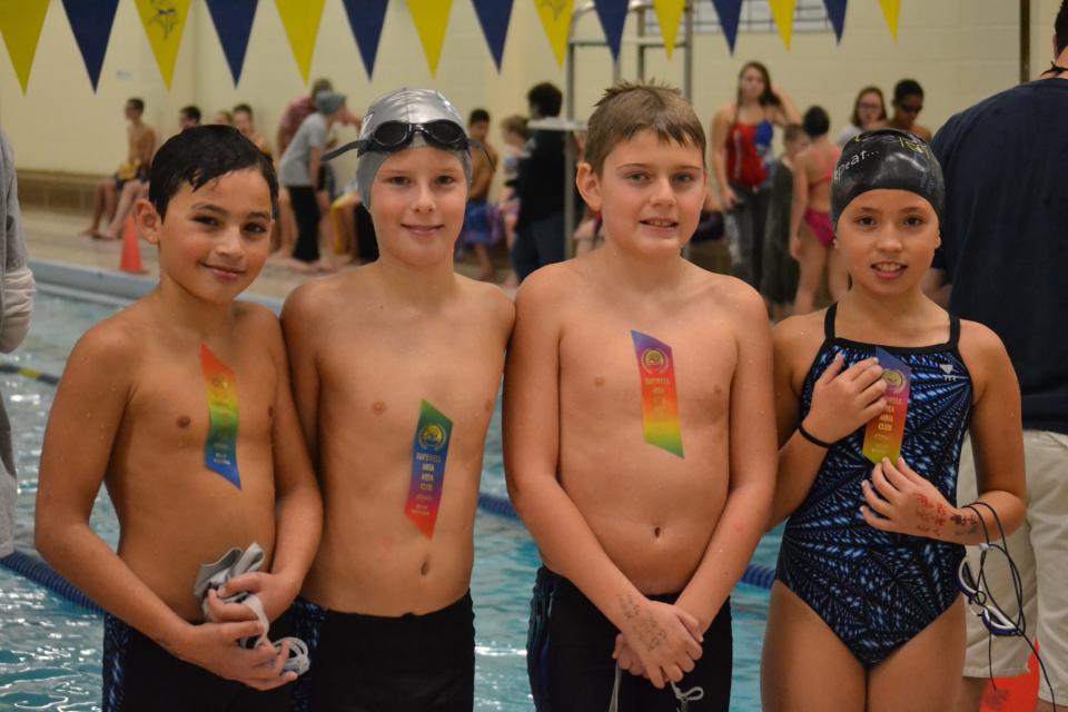 Hopewell Area seniors, when they were in elementary school and swimming for the Hopewell Area Aqua Club, from left to right: Kian McIlvain, Patrick Blosnick, David Bibbee and Maison Keczmer.