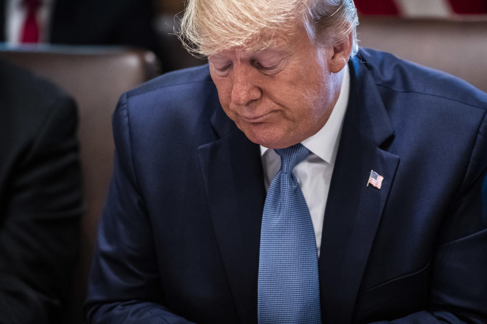 WASHINGTON, DC - JULY 16 : President Donald J. Trump listens during a cabinet meeting in the Cabinet Room at the White House on Tuesday, July 16th, 2019 in Washington, DC. (Photo by Jabin Botsford/The Washington Post via Getty Images)