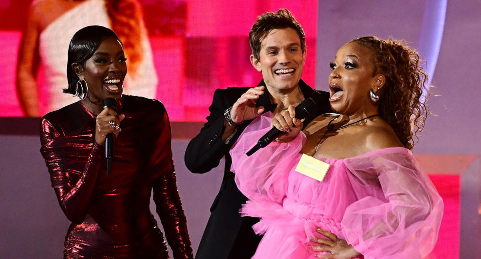 AJ Adudu and Will Best introduced the housemates on opening night including Broadway star Marisha Wallace. (ITV/Shutterstock)