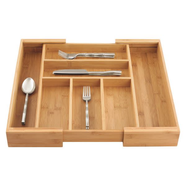 5) Expandable Bamboo Silverware Tray