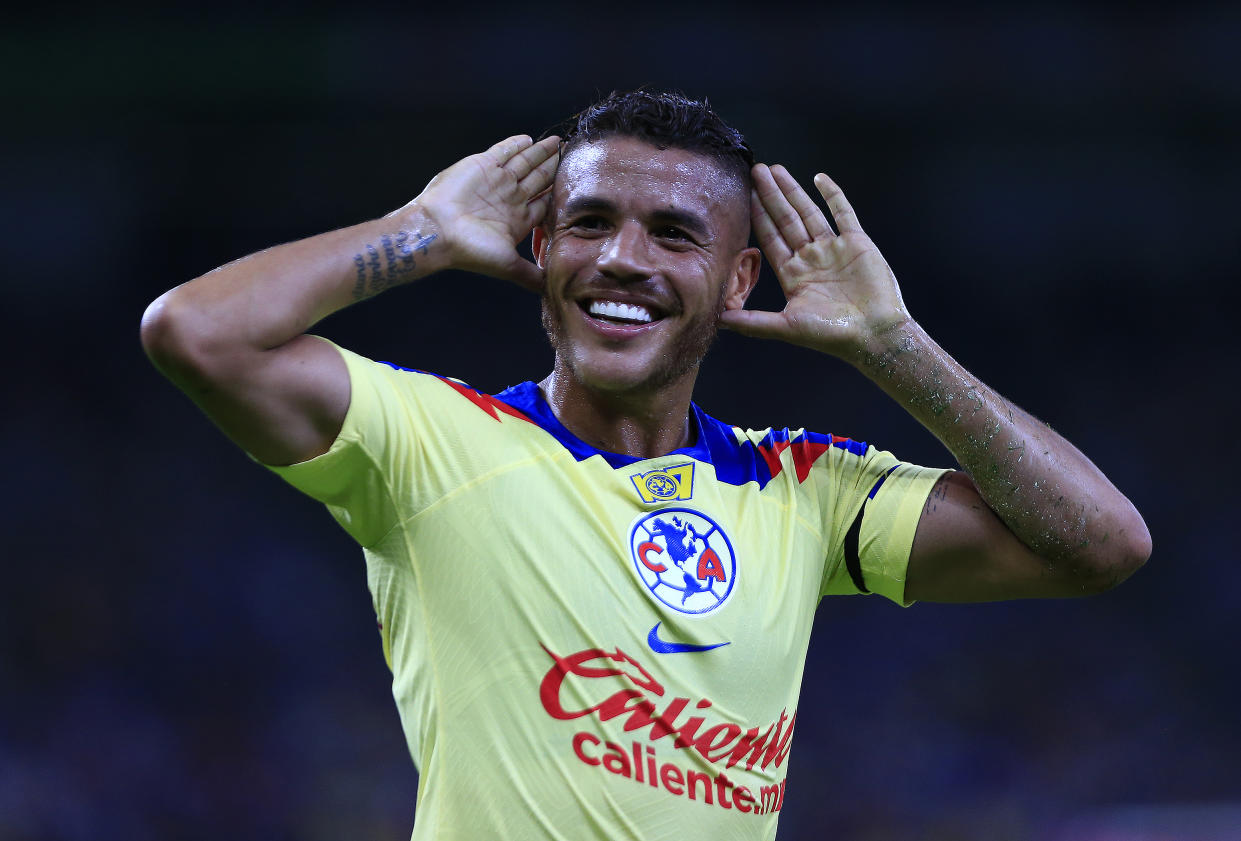 Jonathan Dos Santos celebrando un gol el pasado sábado en el partido entre Monterrey y América. (Alfredo Lopez/Jam Media/Getty Images)