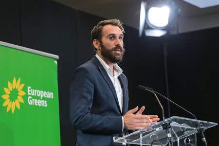 Member of the European Greens party Gabor Vago campaigns for the European Elections in Budapest, Hungary May 3, 2019. Gabor Banko/LMP/Handout via REUTERS