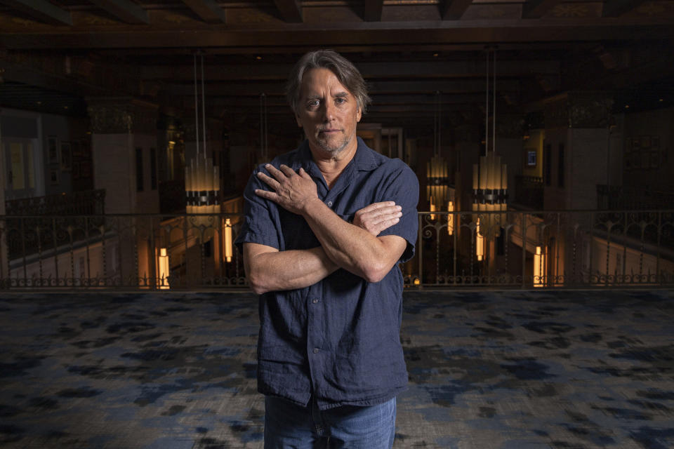 Richard Linklater poses for a portrait to promote the film "Hit Man" during the Toronto International Film Festival, Sunday, Sept. 10, 2023, in Toronto. (Photo by Joel C Ryan/Invision/AP)