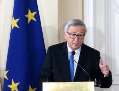 FILE PHOTO: European Commision President Jean-Claude Juncker speaks during the official ceremony of answers to the European Commission's Questionnaire in Sarajevo, Bosnia and Herzegovina, February 28, 2018. REUTERS/Dado Ruvic