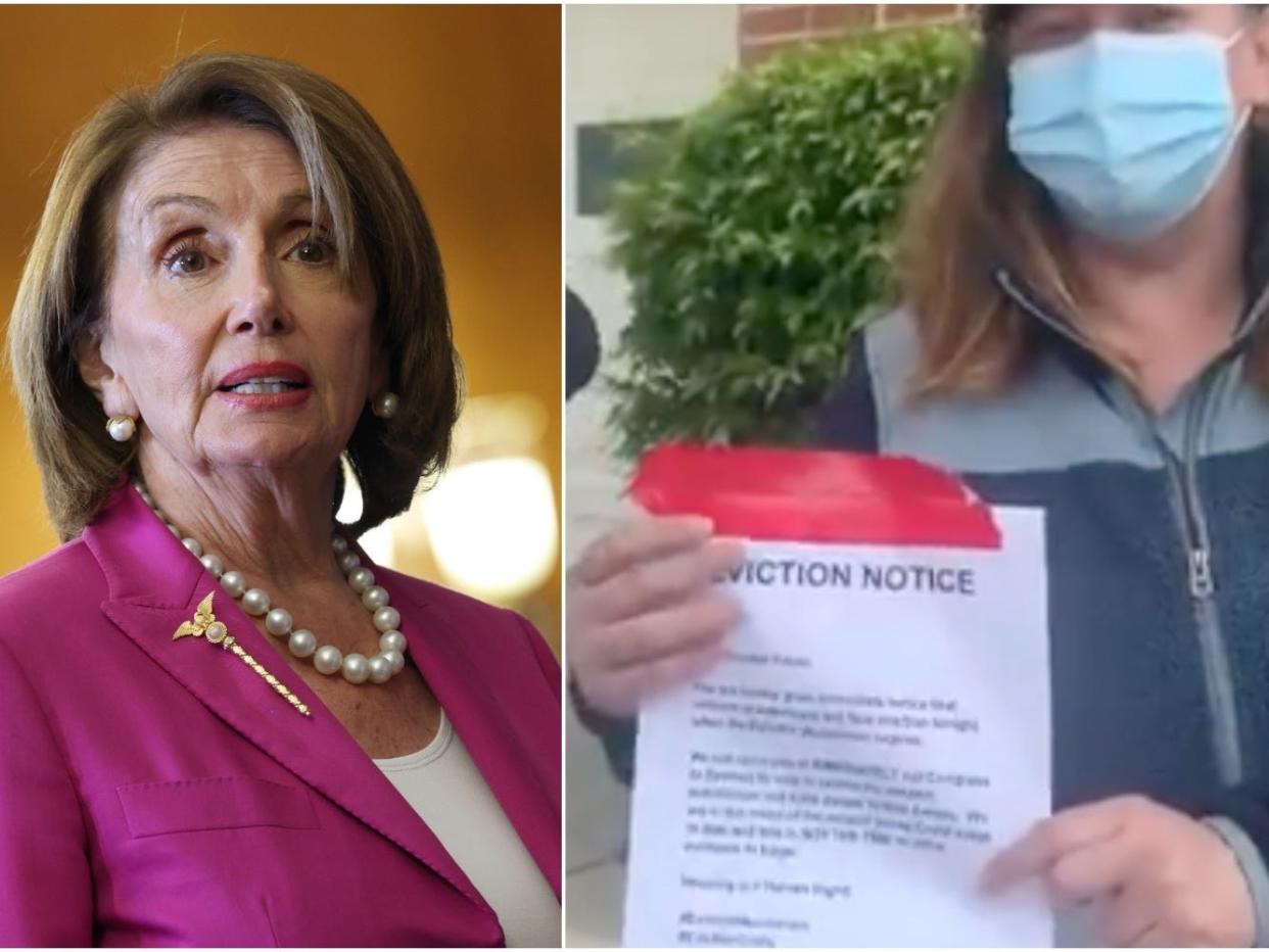 Nancy Pelosi, left. Eviction notice, right.