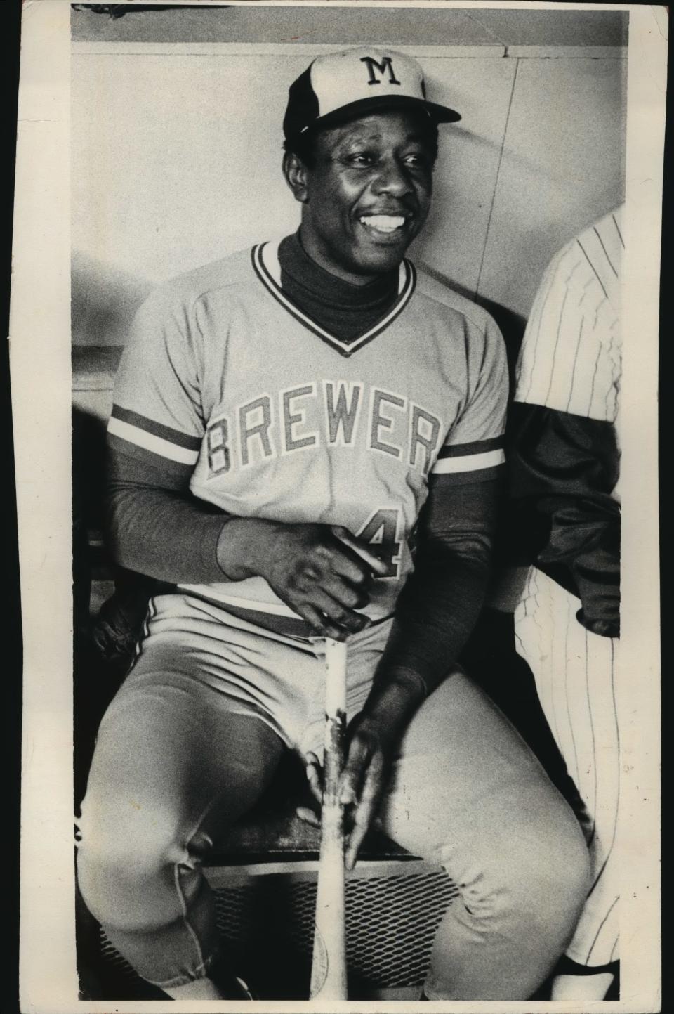 Hank Aaron sits for a photo in 1975, the final year he appeared in the All-Star Game.