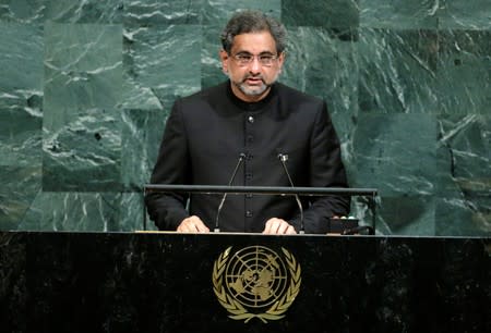 FILE PHOTO: Pakistani Prime Minister Abbasi addresses the 72nd United Nations General Assembly at U.N. headquarters in New York