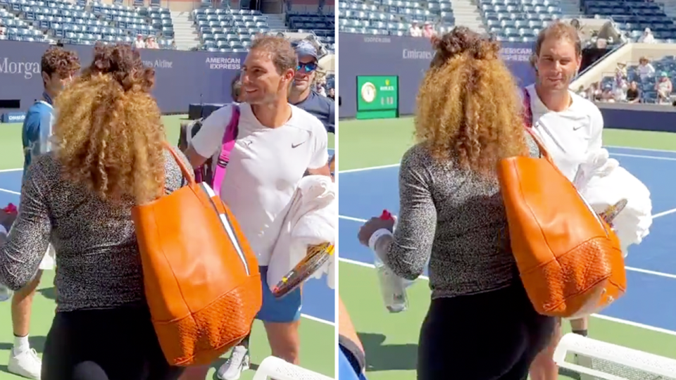 Rafa Nadal (pictured right) and Serena Williams (pictured left) greeting each other on court.