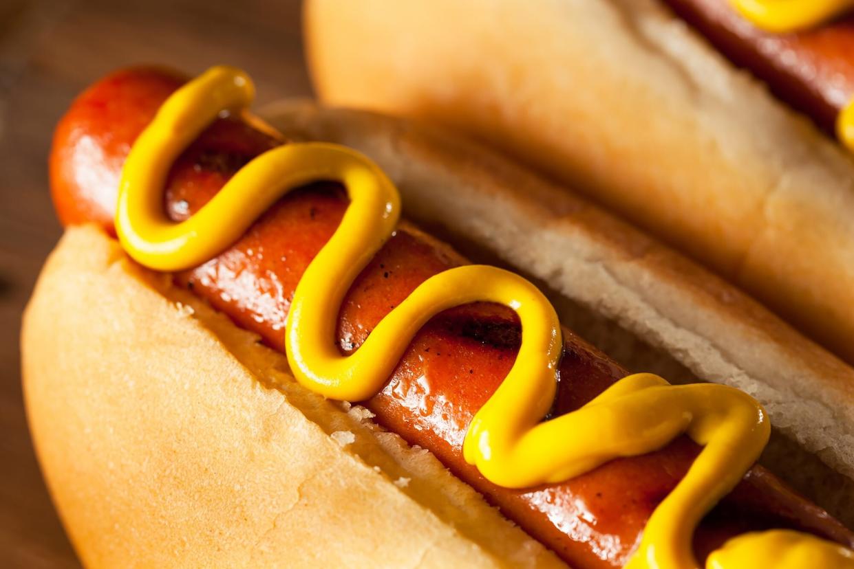 A classic hot dog with mustard