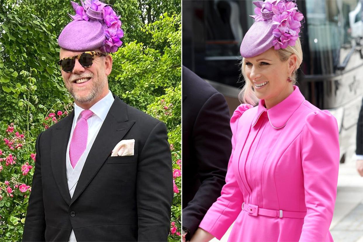 Mike Tindall wearing his wife's hat, Zara Tindall arrives for the Lord Mayor's reception for the National Service of Thanksgiving at The Guildhall on June 03, 2022 in London, England.