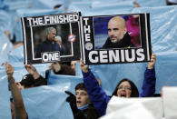 <p>Manchester City supporters have a dig at Manchester United manager Jose Mourinho </p>