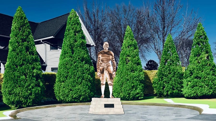 A mockup of the Duke slater memorial statue to be placed at Clinton High School this fall.
