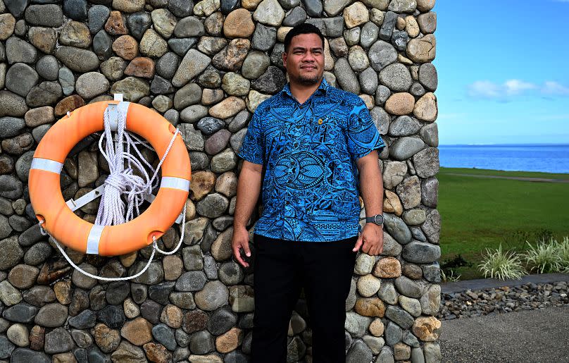 L'ancien ministre des affaires étrangères de Tuvalu, Simon Kofe, photographié lors du Forum des îles du Pacifique à Suva, en juillet 2022