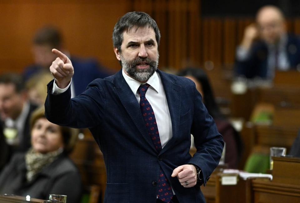 Minister of Environment and Climate Change Steven Guilbeault rises during Question Period in the House of Commons on Parliament Hill in Ottawa on Monday, Nov. 27, 2023. 