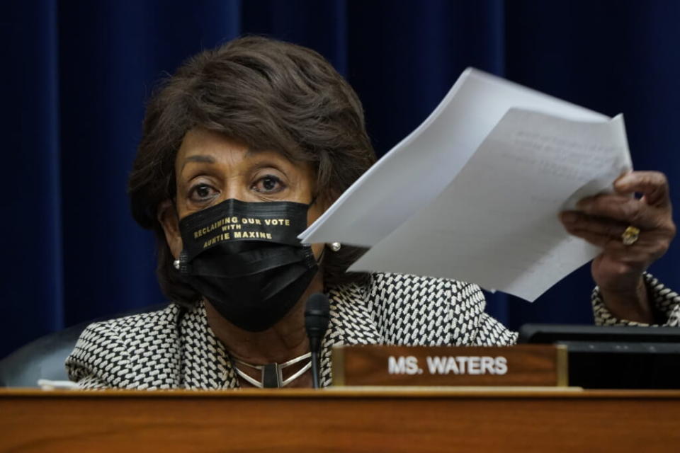 Rep. Maxine Waters (D-CA) speaks as Secretary of Health and Human Services Alex Azar testifies before the House Select Subcommittee on the Coronavirus Crisis, on Capitol Hill on October 2, 2020 in Washington, DC. (Photo by J. Scott Applewhite-Pool/Getty Images)