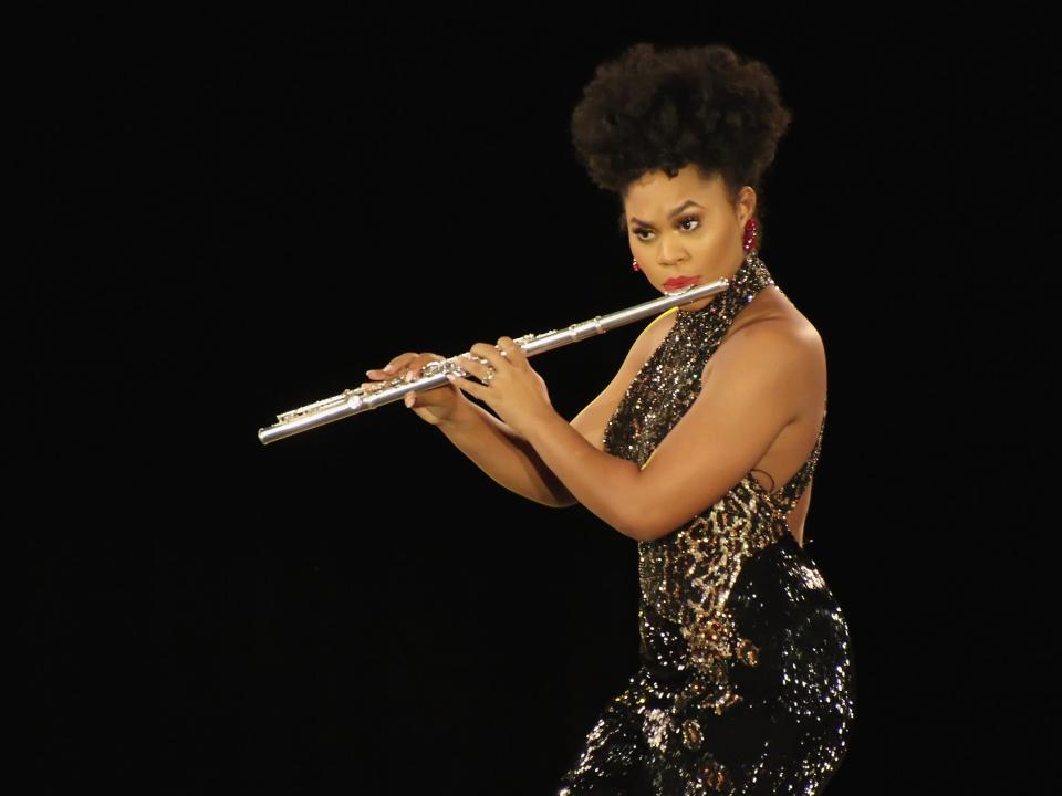 Miss Texas 2019 Chandler Foreman plays the flute during Talent portion at the 2020 Miss America 2.0 Competition