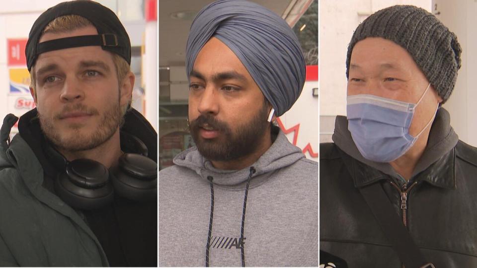 Toronto drivers Graham Stewart (left), Ramanveer Singh (middle) and Noel Lim (right) say they aren't looking forward to the construction slated to start next week and last three years over a western part of the Gardiner Expressway.
