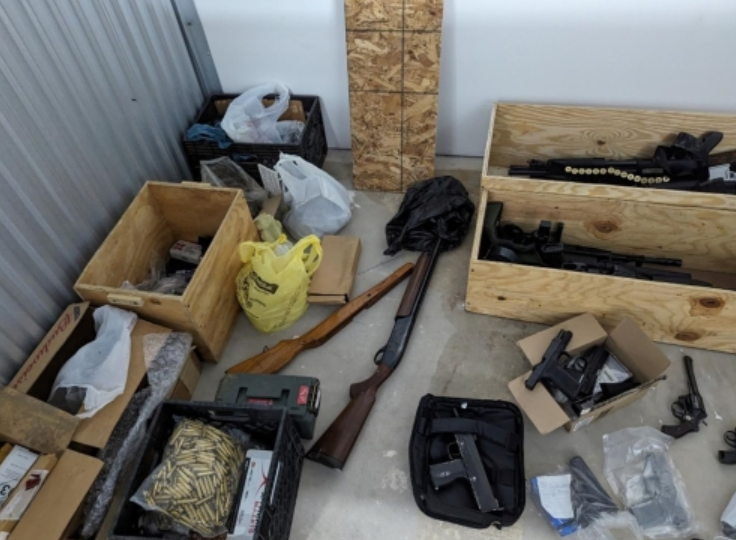 Some of the guns allegedly owned by James Neff of Dobbs Ferry that were seized in an East Stroudsburg, Pa. storage unit he rented. He is charged with possession of a firearm or ammunition by a convicted felon.