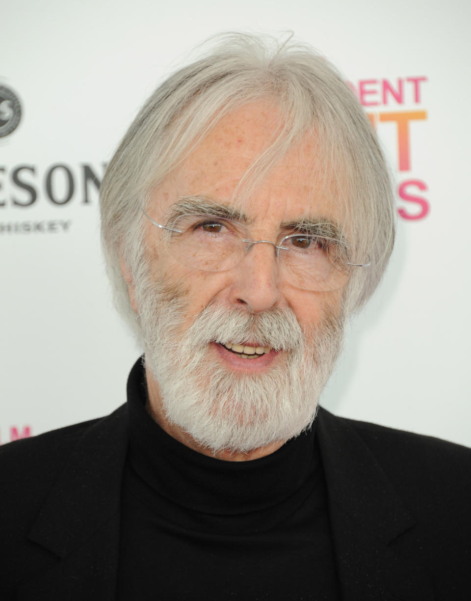 Filmmaker Michael Haneke arrives at the Independent Spirit Awards on Saturday, Feb. 23, 2013, in Santa Monica, Calif. (Photo by Jordan Strauss/Invision/AP)