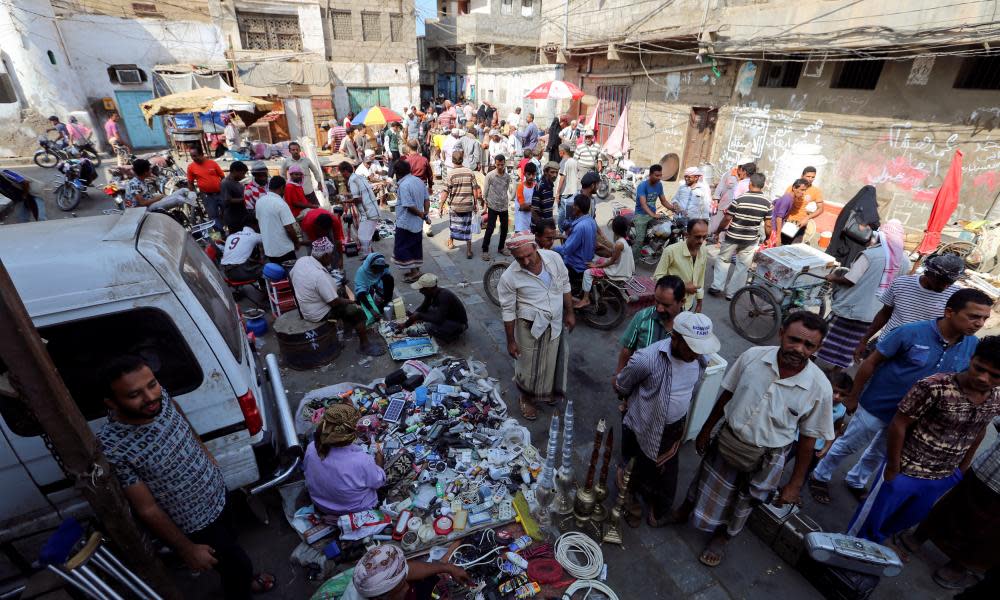 Yemenis gather at a market in Hodeidah.