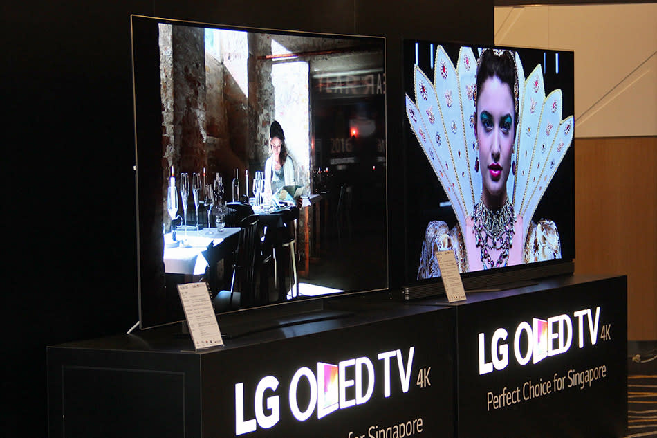 The C6 (left) is a curved 4K OLED TV, while the E6 (right) is flat.