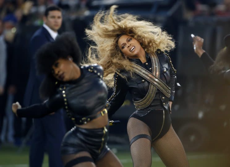 Beyoncé performs during the Super Bowl halftime show in Santa Clara, Calif., Feb. 7, 2016.