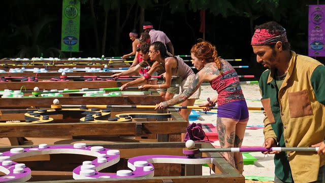 <p>CBS</p> The final seven players compete on the “snake track.”
