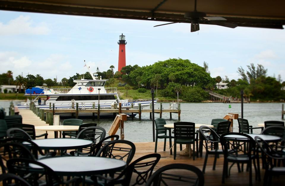 The view of the Jupiter Lighthouse from Jetty's restaurant in Jupiter.