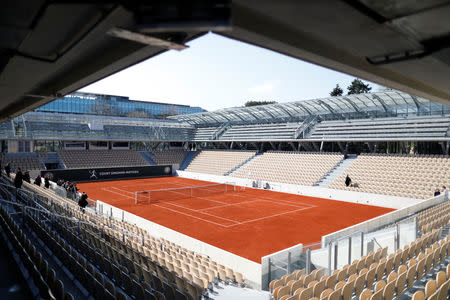 Overall view of the new tennis court Simonne Mathieu by architect Marc Mimram during its opening ceremony at Roland Garros stadium in Paris, France, March 21, 2019. REUTERS/Charles Platiau