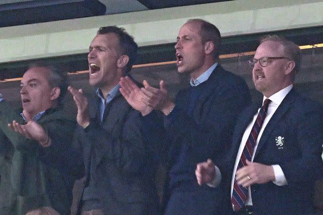 <p>JUSTIN TALLIS/AFP via Getty Images</p> Prince William watches Aston Villa play Olympiakos at Villa Park on May 2, 2024.