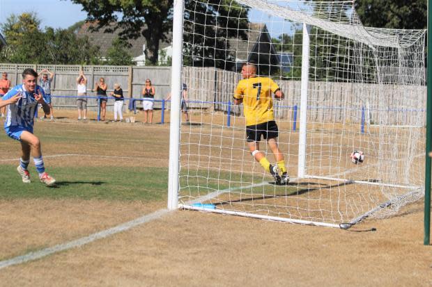 John McKie has scored for Cowes v Hamble Club in the FA Cup. Picture by Graham Brown.
