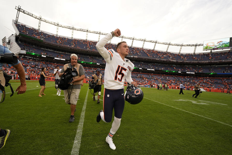 Chicago Bears kicker Eddy Pineiro (15) beat the Broncos with a 53-yard field goal, (AP)